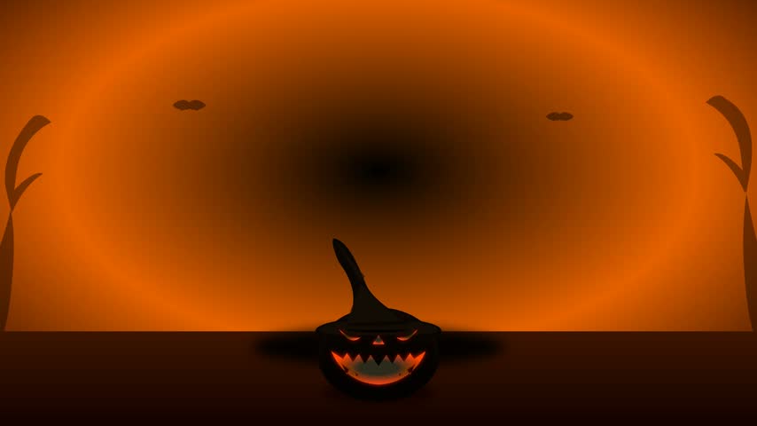 halloween pumpkin with bats, halloween background, fire animation 
