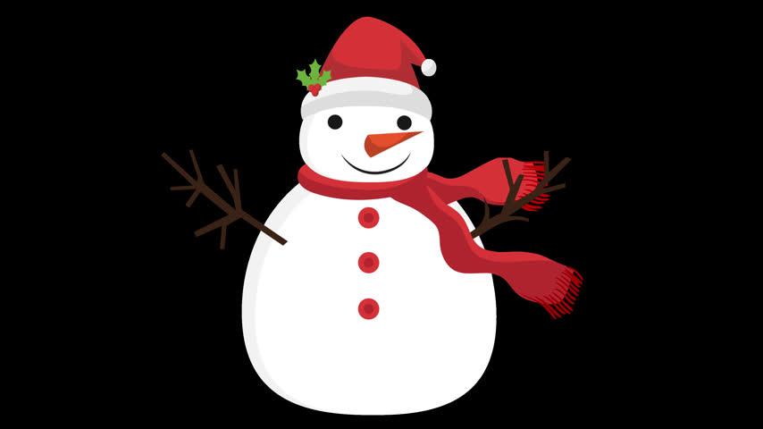 Animated Cute Snowman Character with Red Scarf and Hat Alpha Channel