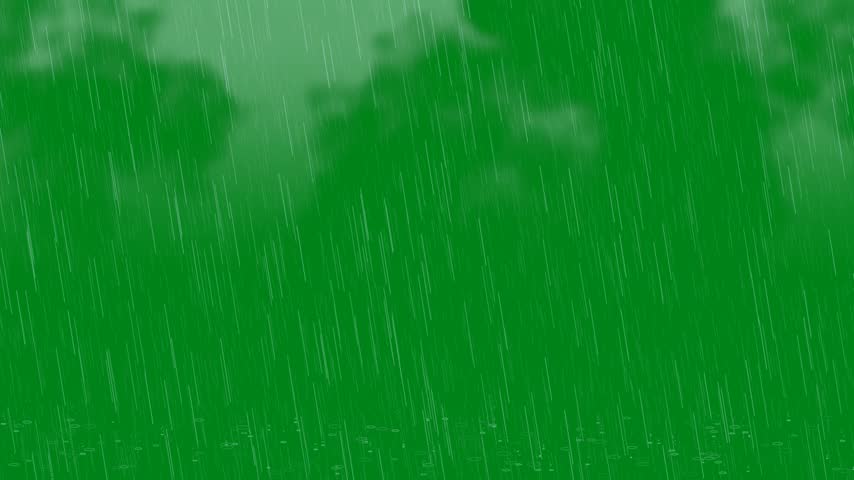 Heavy Rain with Lightning Strike on Green Screen