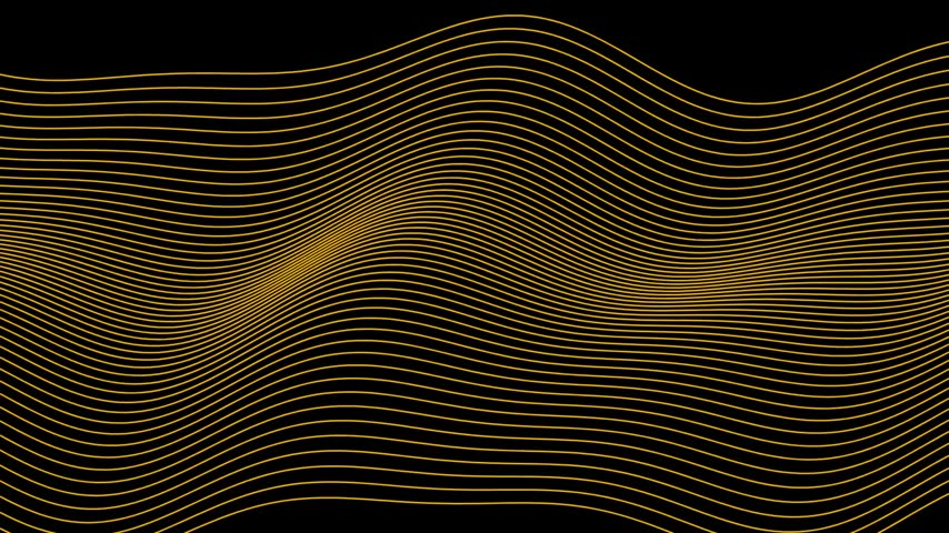 A seamless loop of smooth, golden undulating wave lines forming a sophisticated abstract terrain surface against a dark background.