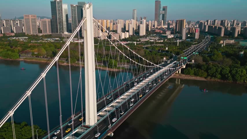 Aerial time-lapse of Nanjing city, China. Dynamic clouds over urban skyline, famous ancient capital in Asia.
