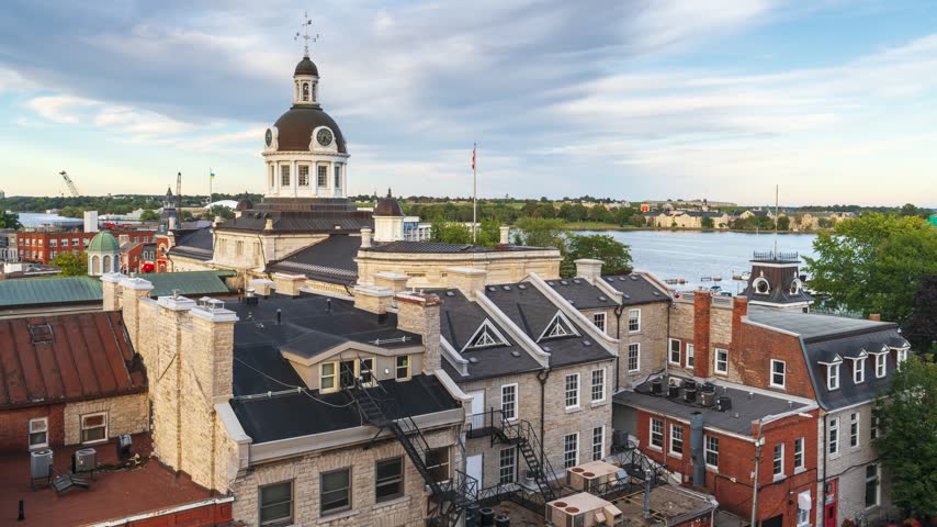 Kingston, Ontario, Canada downtown city skyline at twilight.