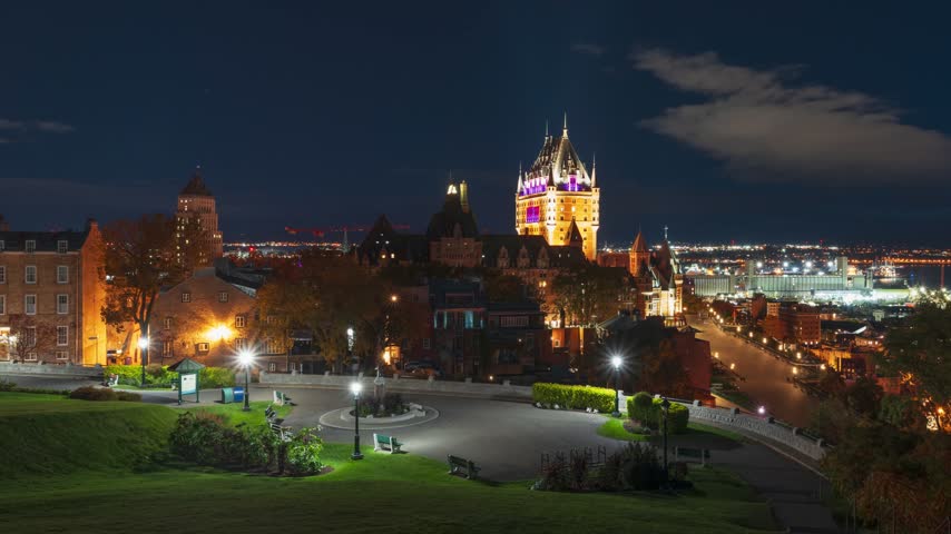 Old Quebec City, Canada with the historic old town district at dawn.