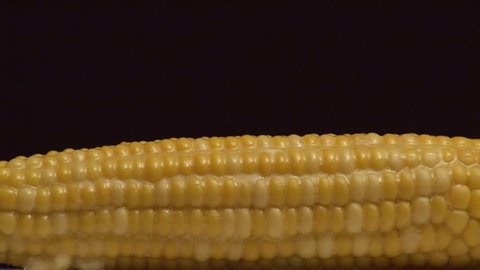 Sprinkling cooked corn on the cob with salt