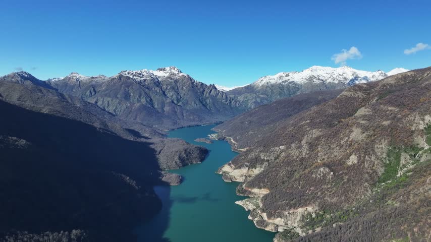 Aerial view of Laguna del Maule lake near Argentina border in Maule region Chile