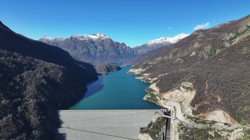 Aerial view of Laguna del Maule lake near Argentina border in Maule region Chile