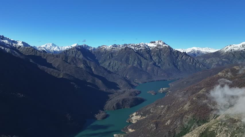 Aerial view of Laguna del Maule lake near Argentina border in Maule region Chile