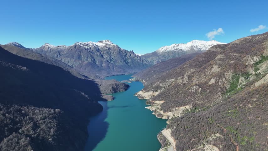 Aerial view of Laguna del Maule lake near Argentina border in Maule region Chile