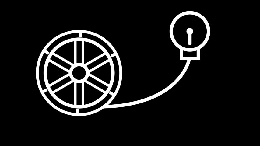 Tire pressure gauge with wheel icon animation on black background. High potential auto service concept.