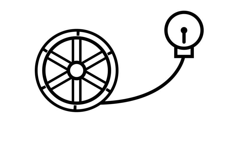 Tire pressure gauge with wheel icon animation on white background. High potential auto service concept.