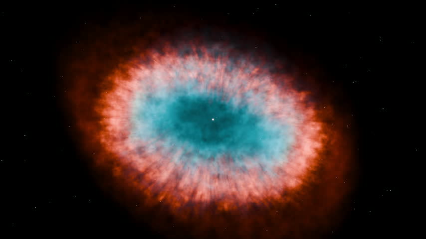 Oblique Orbit Around a Glowing Helix Nebula. Conceptual 3D animation.