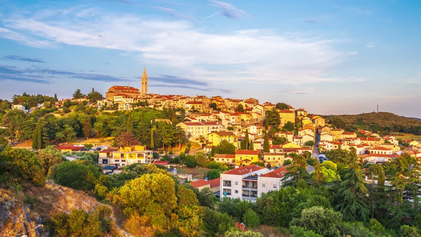 Vrsar, Croatia hilltop village in Istria at blue hour.