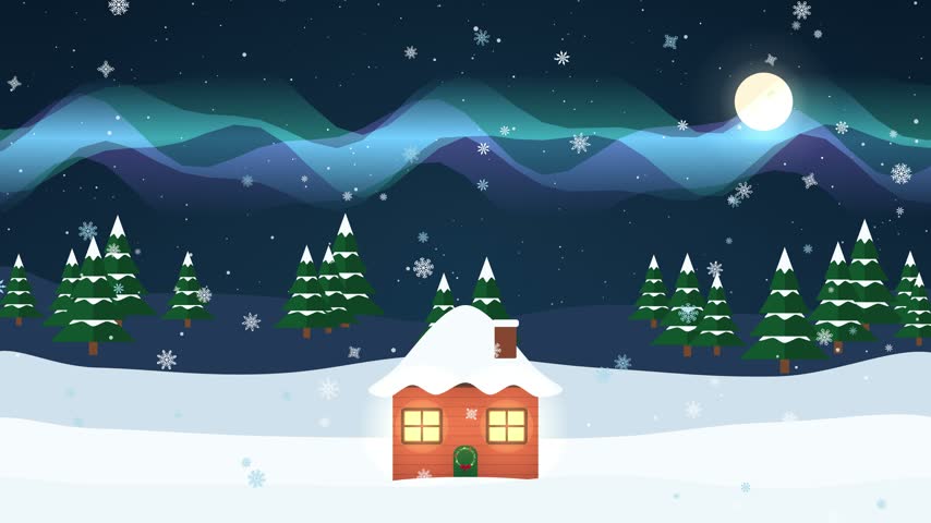 Forest cabin under northern lights