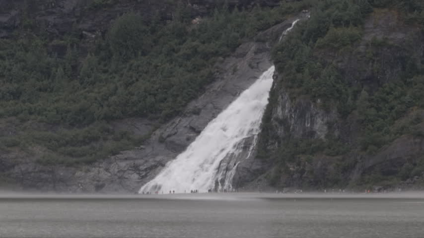 a view of nugget falls and mendenhall lake at juneau alaska of the usa
