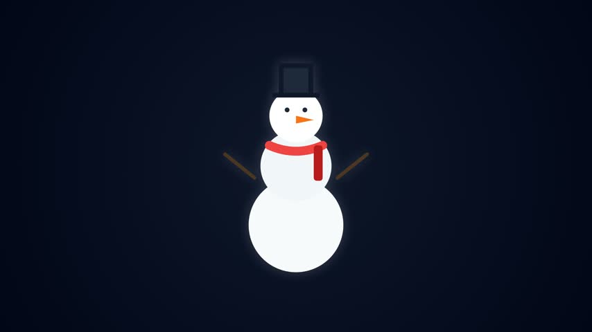 Cute Snowman with Top Hat and Red Scarf Winter Animation
