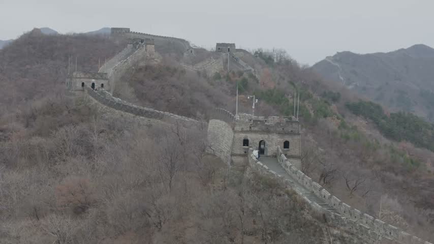 Great Wall Of China Winding Along Mountain Ridge With Watchtowers In Beijing, China. - wide shot