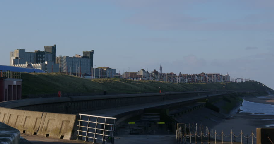 Wide shot looking south down to Bispham on the sea front on Princes way at Little Bispham, with Norbreck castle hotel