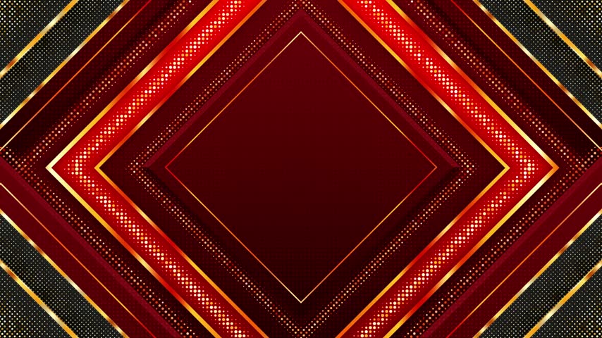 Opulent crimson red and gold concentric diamond frame border embellished with sparkling ambient particles, created for prestigious VIP awards, holiday galas, wedding invites, and luxury video titles.