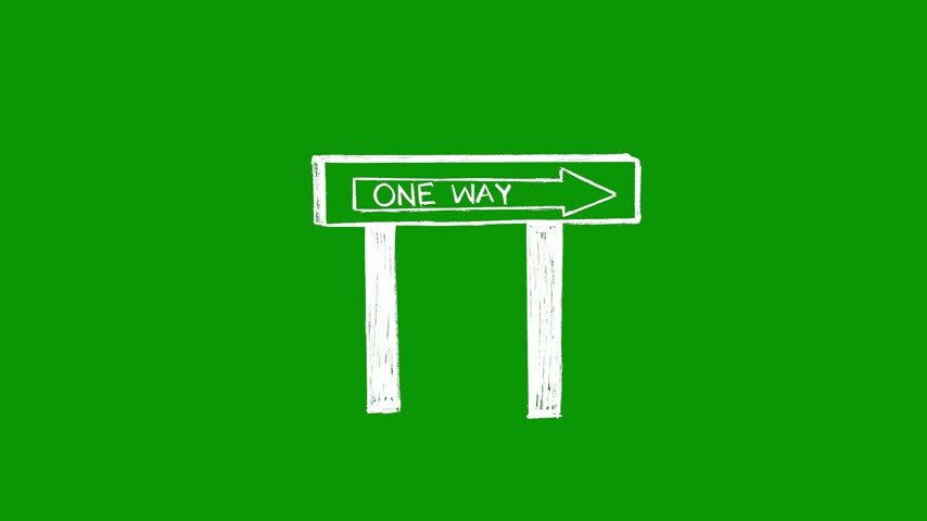 A street sign with the word one way on it and green background white arrow pointing to right icon vector green screen design motion cartoonish