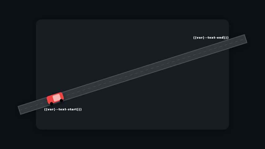Red car driving on a long diagonal road in minimalist animation
