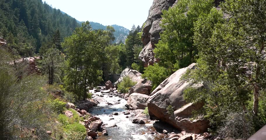 River and rock formations on a sunny day in Eldorado Canyon State Park, Colorado