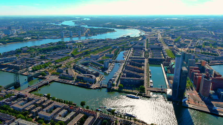 Panoramic aerial view over Rotterdam