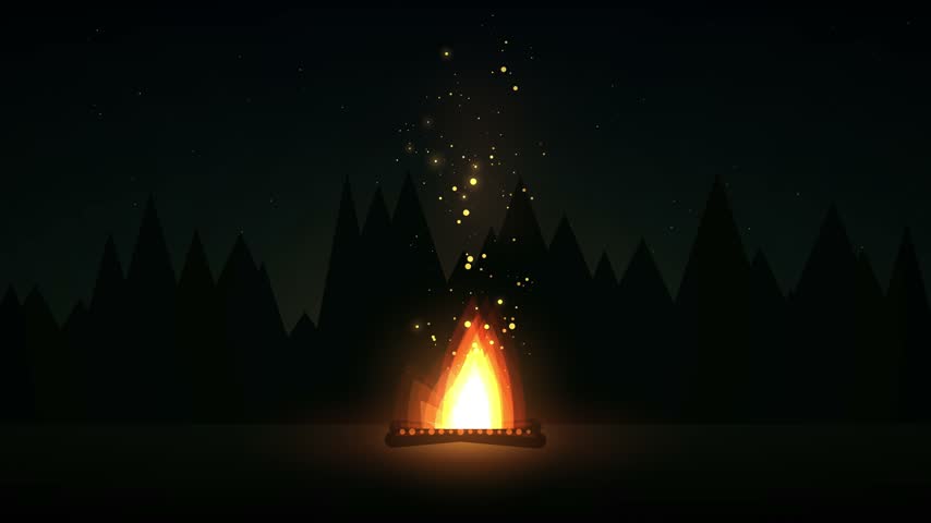 Cozy Campfire Sparks Rising to Starry Night Forest Clearing Loop