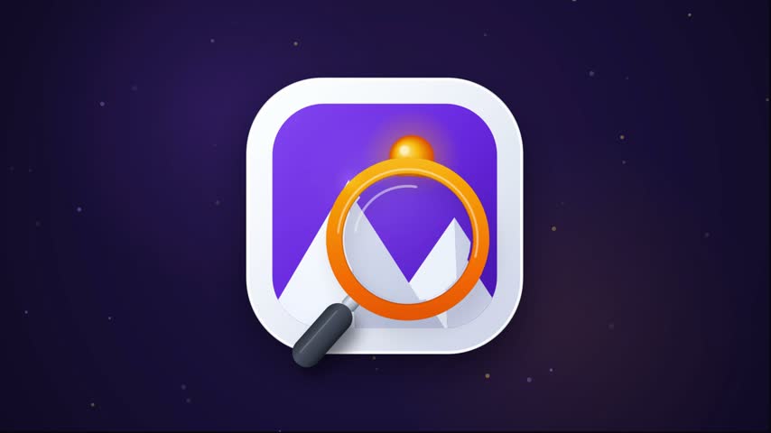 3D Icon with Magnifying Glass Scanning Mountain Landscape Photo App Interface