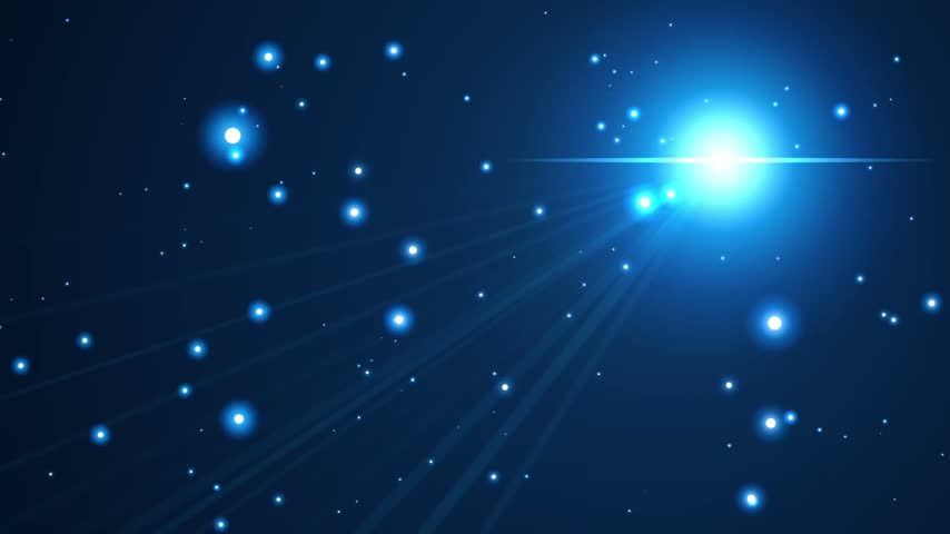 Stunning vector illustration of an abstract blue space background filled with glowing stars and bright light flares for cosmic designs.