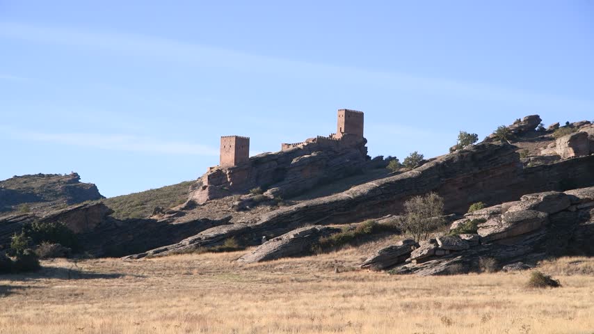 Majestic Castle of Zafra at sunset in Guadalajara, Spain
