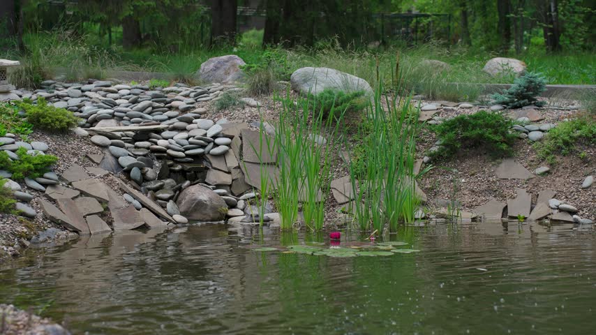 Artificial lake with a waterfall