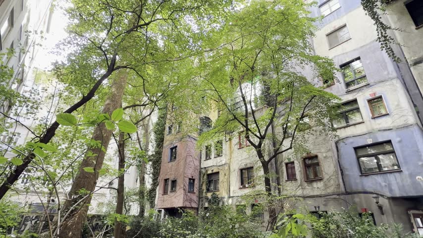 Hundertwasserhaus inner courtyard in Vienna Austria