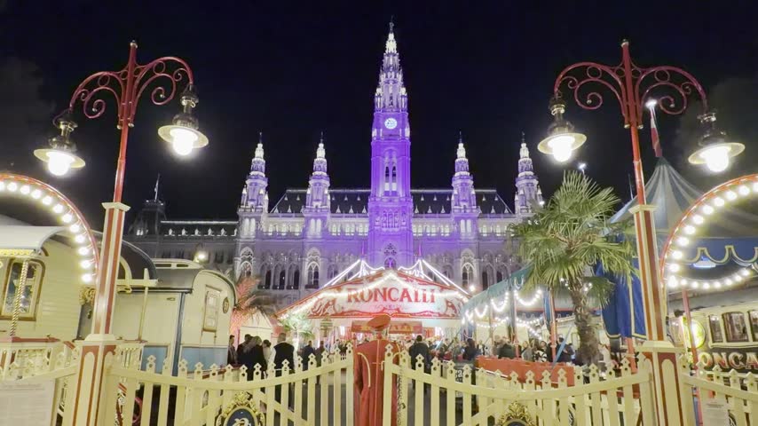 Roncalli circus-theatre installed on the Rathausplatz in Vienna, in front of the Rathaus city hall.