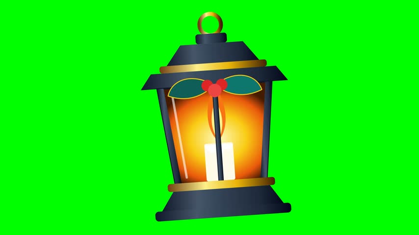 A festive holiday lantern with a burning candle and holly, perfect for seasonal video overlays and motion graphic projects.