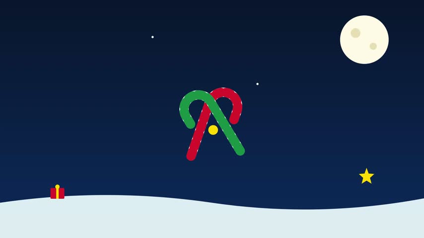 Christmas candy canes with gift box in winter night landscape vector illustration