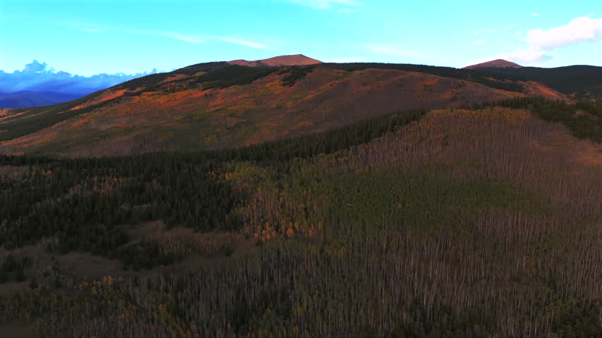 Kenosha Pass fall autumn quaking aspen trees forest sunset Grant Fairplay Jefferson aerial drone landscape Colorado Trail Front Range Rocky Mountains Continental Divide Mount Bierstadt circle left