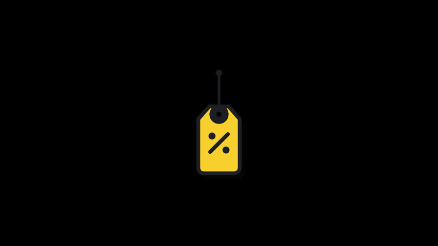 Animated flat vector price tag rotating on a solid dark blue background.