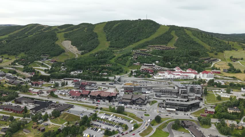Geilo Mountain Village And Ski Resort In the Hallingdal Valley Within Hol Municipality, Buskerud County, Norway. Aerial Shot