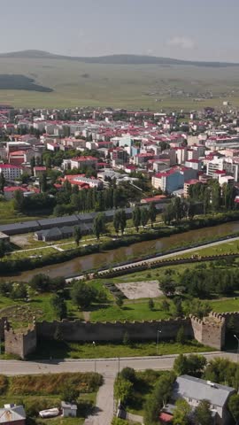 Aerial View of Historic Ardahan City and Ancient Castle in Turkey