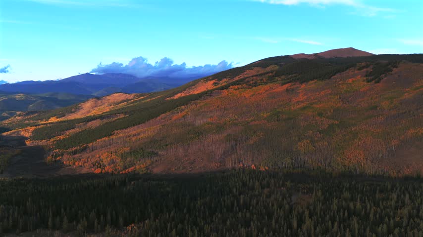 Aerial drone view Colorado Trail Kenosha Pass Mount Bierstadt fall autumn quaking aspen trees forest sunset Grant Fairplay Jefferson landscape Front Range Rocky Mountains Continental Divide circle