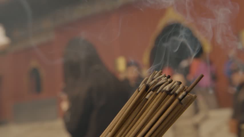 Incense Sticks Burning with Smoke in Lama Temple Courtyard, Beijing, China