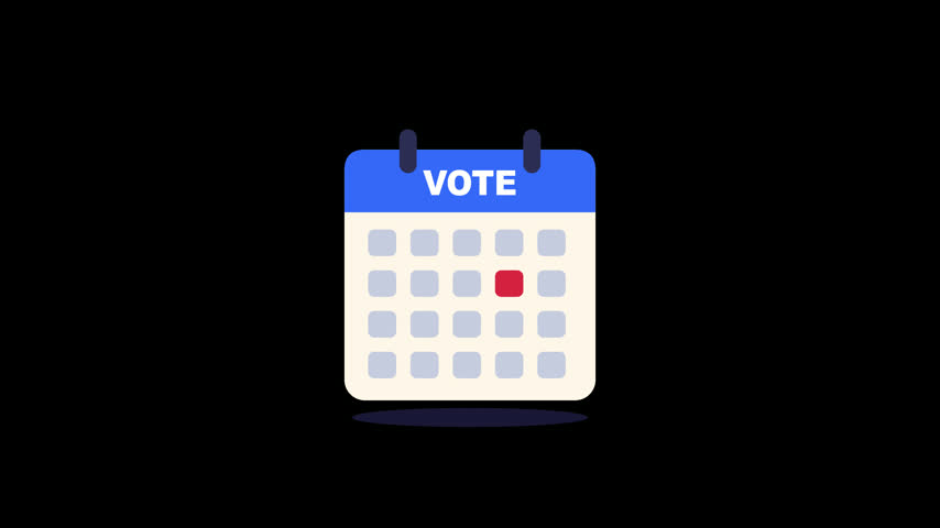 Calendar with an election date being circled and a check badge, animated flat early voting reminder icon on transparent background