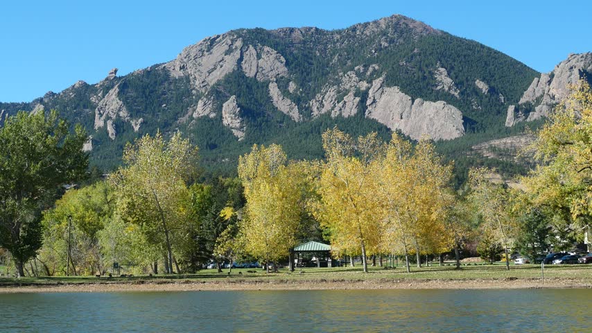 Golden Cottonwoods at Viele Lake with Bear Peak and South Boulder Peak in Boulder Colorado