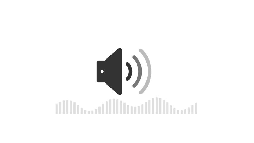 Black speaker icons with sound wave animations on white background