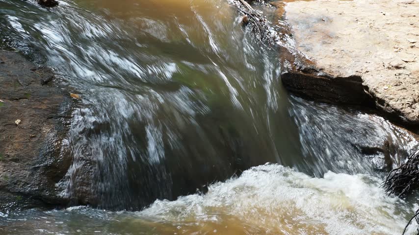 Small Flowing River with Rapids and Rushing Water Close Up
