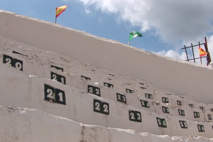 NTSC: Seats in a bull fighting arena in Mijas, Spain