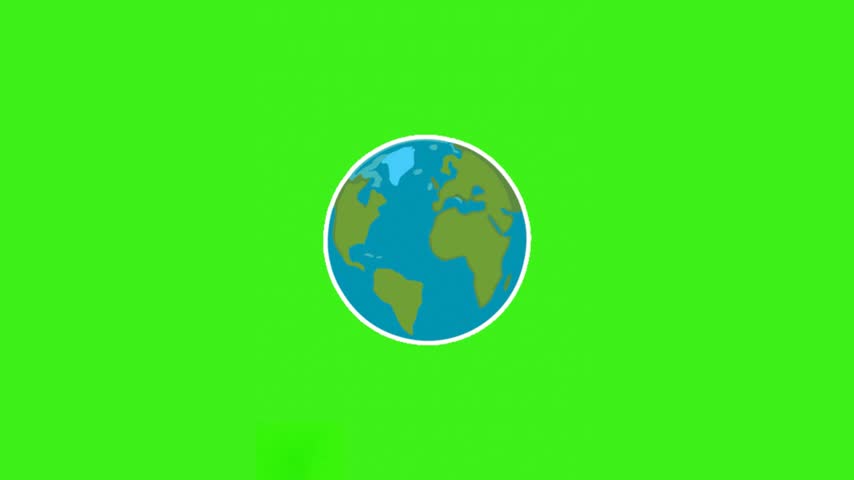 Animated planet Earth rotating slowly in space, showing blue oceans and green continents on a bright green chroma key background. Ideal for educational videos, environmental campaigns, geography lessons, science presentations, and digital motion graphics.
