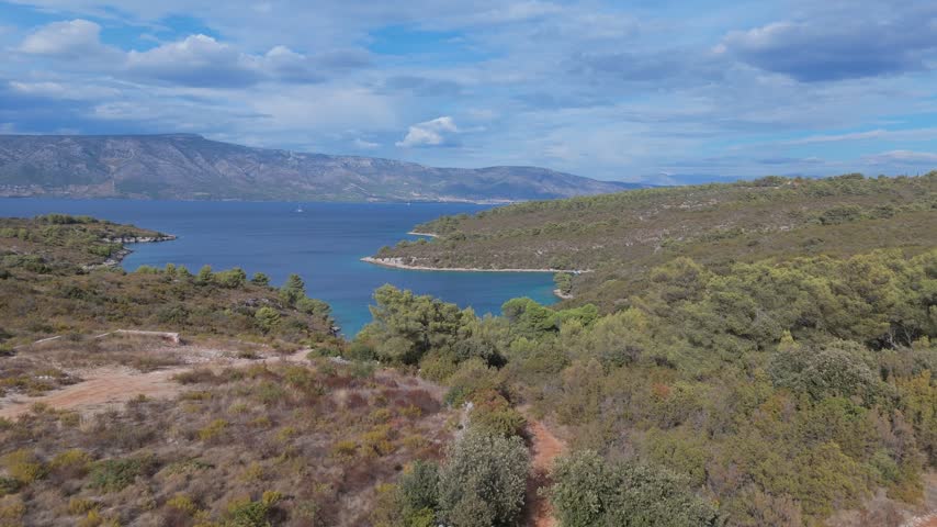 Aerial View of Secluded Coastal Bay on Hvar Island, Croatia