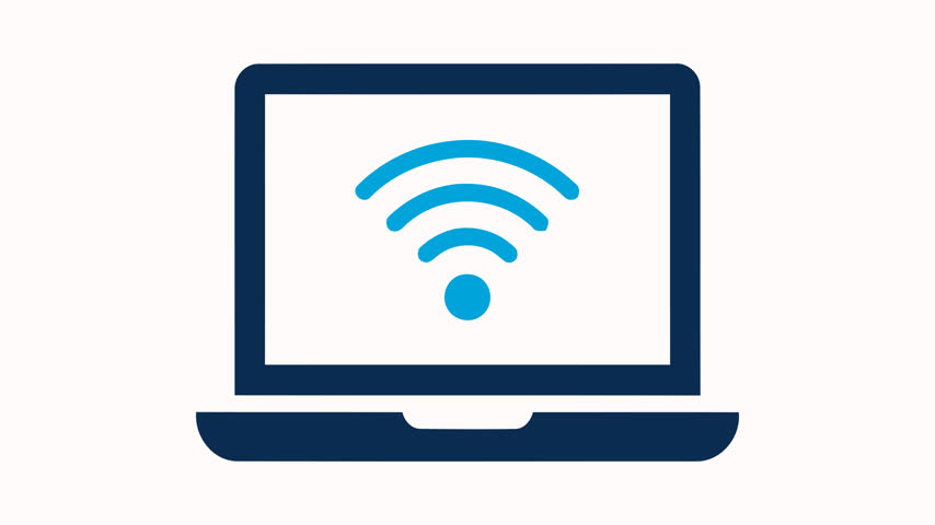 Laptop with Wi-Fi wireless internet connection icon animation