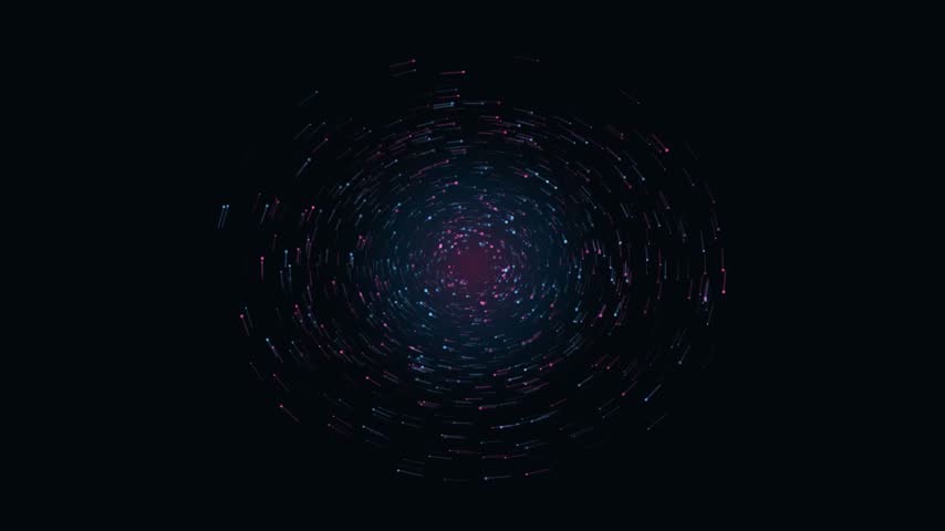 Swirling vortex of pink and blue glowing light streaks and star trails in a circle